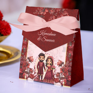 Maroon Indian wedding cute bridal couple printed Favour Box