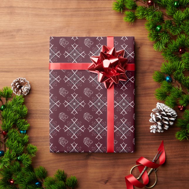 Maroon intricate floral wrapping paper (Holiday Gift)