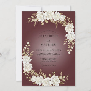 Maroon Ivory Rose Wedding Invitation