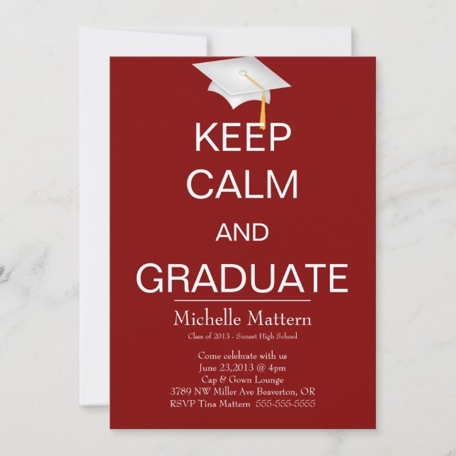 Maroon Keep Calm and Graduate Invitations (Front)