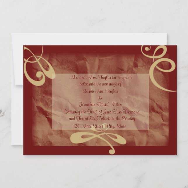 Maroon/Khaki Textured Wedding Invitation (Front)