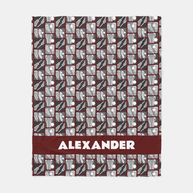 Maroon Lacrosse Blocks of Sticks and Balls Fleece Blanket (Front)
