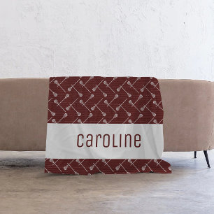 Maroon Lacrosse White Sticks Patterned Fleece Blanket