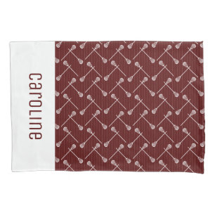 Maroon Lacrosse White Sticks Patterned Pillowcase