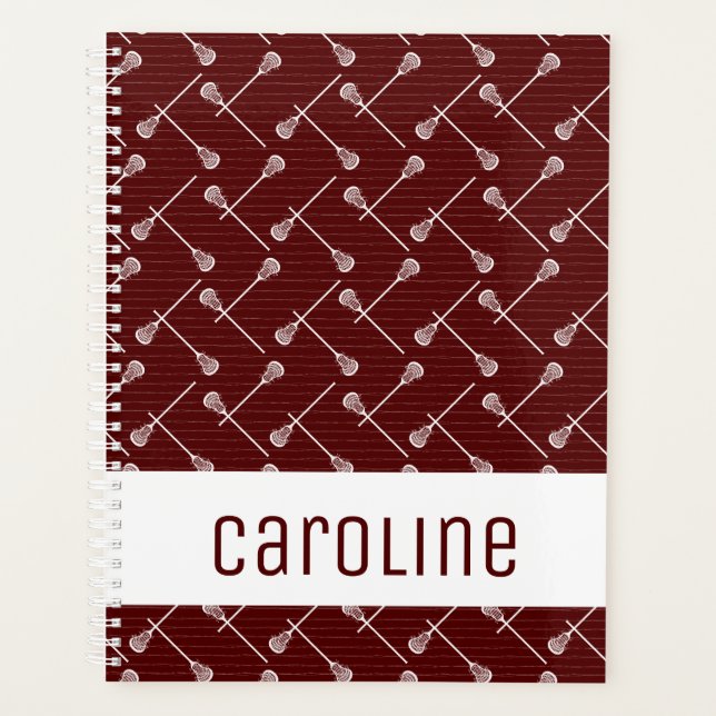 Maroon Lacrosse White Sticks Patterned Planner (Front)