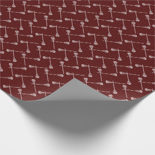 Maroon Lacrosse White Sticks Patterned Wrapping Paper