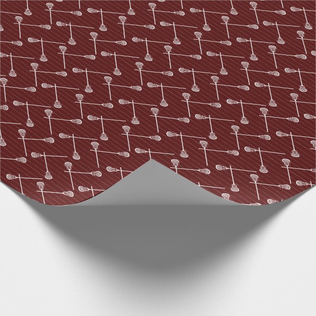 Maroon Lacrosse White Sticks Patterned Wrapping Paper (Corner)