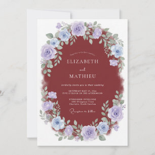 Maroon Lavender Painted Wedding Invitation