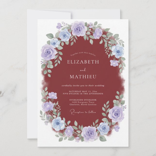 Maroon Lavender Painted Wedding Invitation (Front)