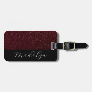 Maroon Leather Texture Script Calligraphy Name  Luggage Tag
