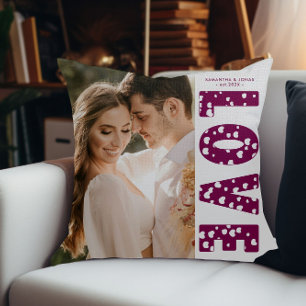 Maroon  Love Hearts Couples Photo Valentines Cushion