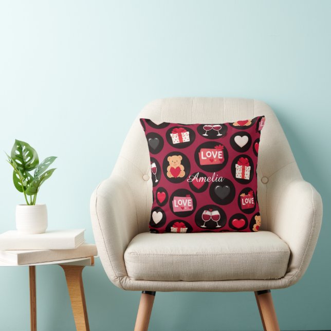 Maroon Love Pattern Cushion (Chair)