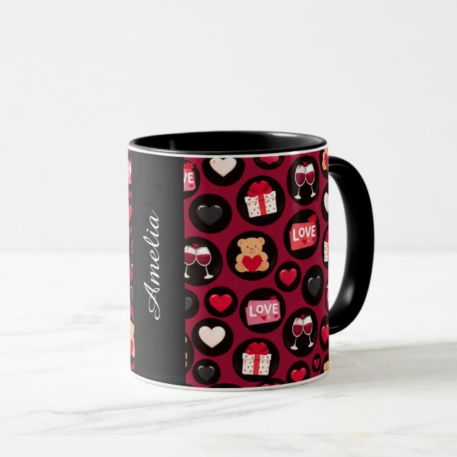 Maroon Love Pattern Mug (Front Right)