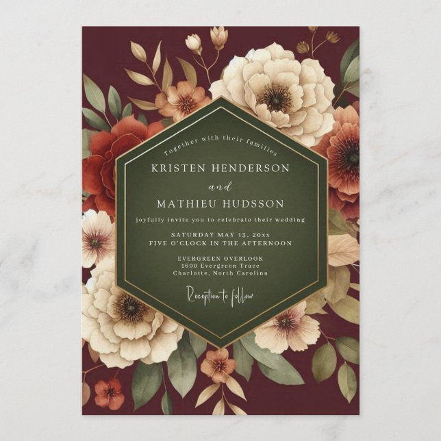 Maroon Lush Autumnal Wedding Invitation (Front)