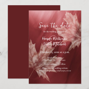 maroon maple leaves fall wedding save the date