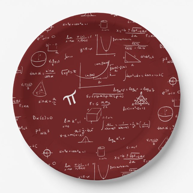 Maroon Math Equations Formulas Graduation Paper Plate (Front)