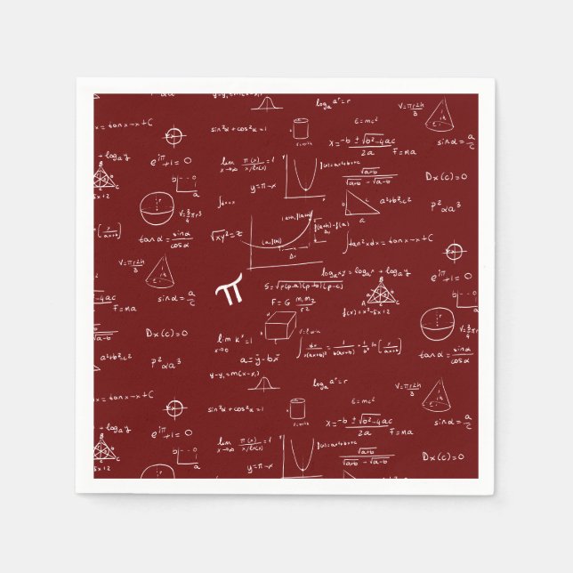 Maroon Math Equations Graphics Graduation Napkin (Front)