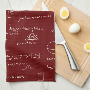 Maroon Math Formulas Equations Tea Towel