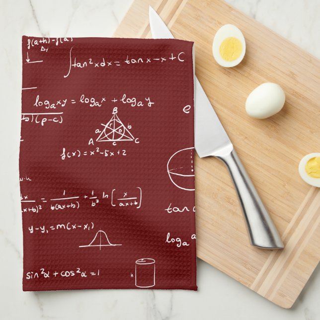 Maroon Math Formulas Equations Tea Towel (Quarter Fold)