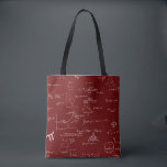 Maroon Math Teacher Mathematics Equations Algebra Tote Bag<br><div class="desc">Great tote bag for math students and math teachers. The background is maroon and the math equations and graphics are made in white so it looks like chalk. Illustrated and designed by Patricia Alvarez.</div>