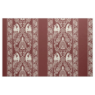 Maroon Mdieval Bird Stripes Fabric