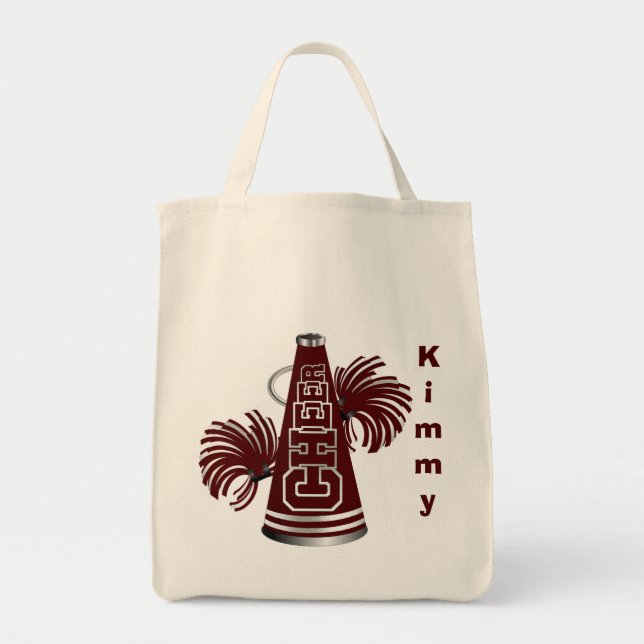 Maroon Megaphone Cheerleader Canvas Tote Bag (Front)
