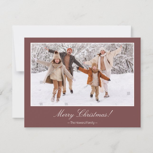 Maroon Merry Christmas 2 Family Photo Christmas Holiday Card (Front)
