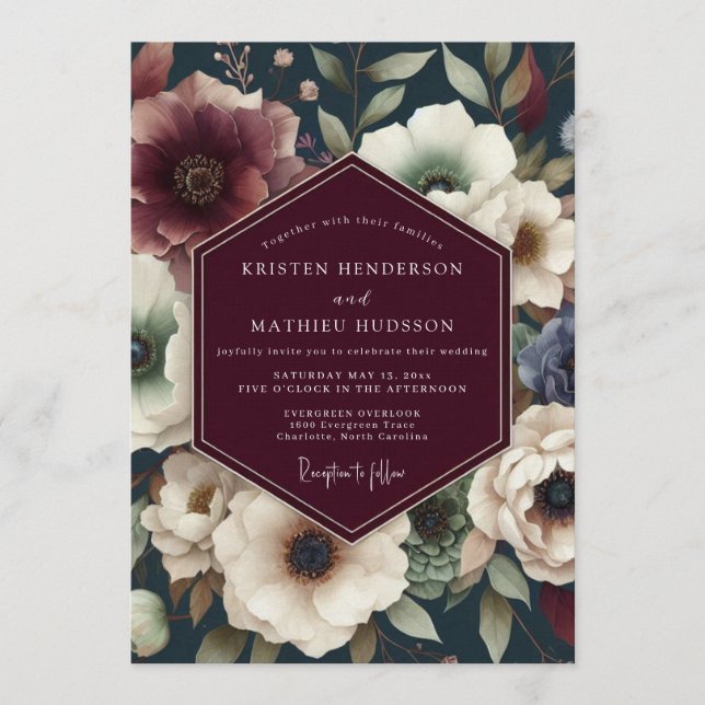 Maroon Midnight Floral Wedding Invitation (Front)