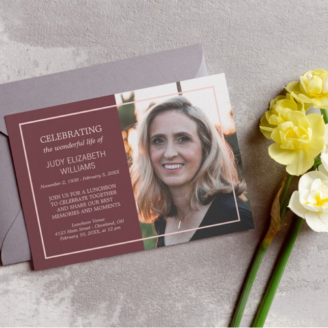 Maroon Minimal Celebrating Life | Custom Photo Invitation (Creator Uploaded)