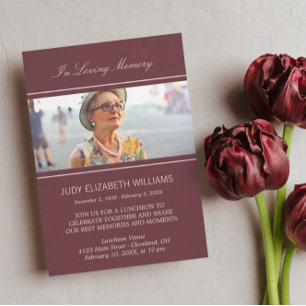 Maroon Minimal In Loving Memory Custom Photo Invitation