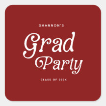 Maroon Minimal Retro Graduation Square Sticker