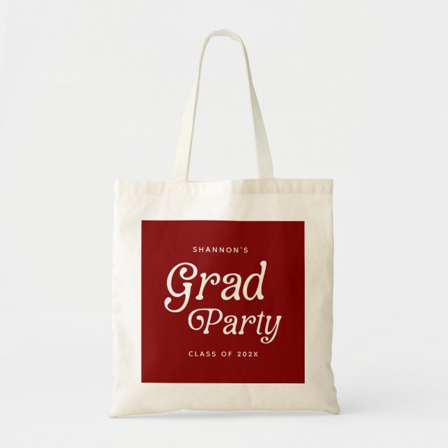 Maroon Minimal Retro Graduation Tote Bag (Front)