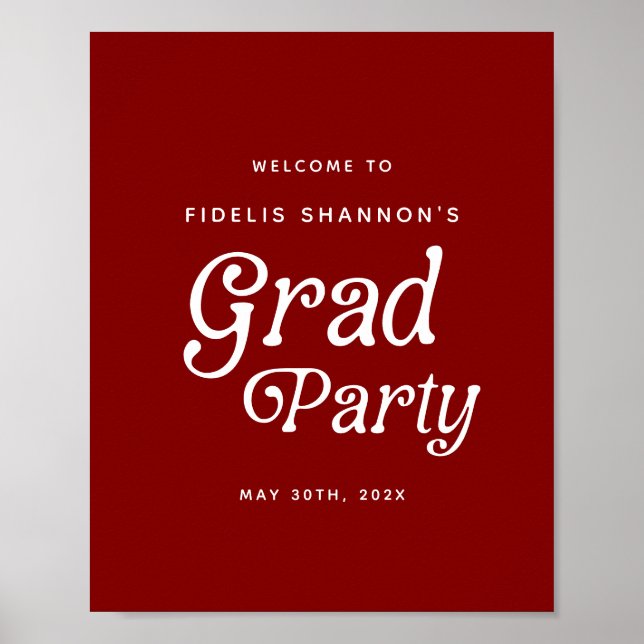 Maroon Minimal Retro Graduation Welcome Sign (Front)