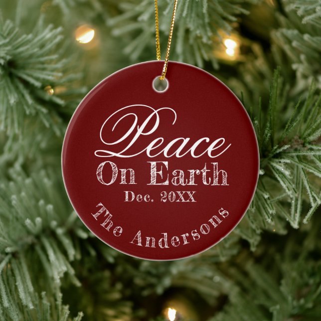 Maroon Minimalist Peace On Earth Ornament (Tree)