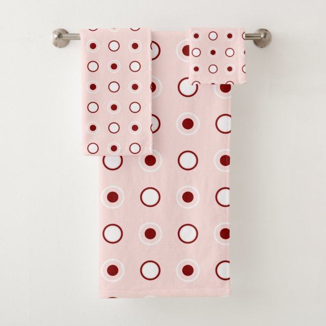 Maroon, Misty Rose and white dots Bath Towel Set (Insitu)