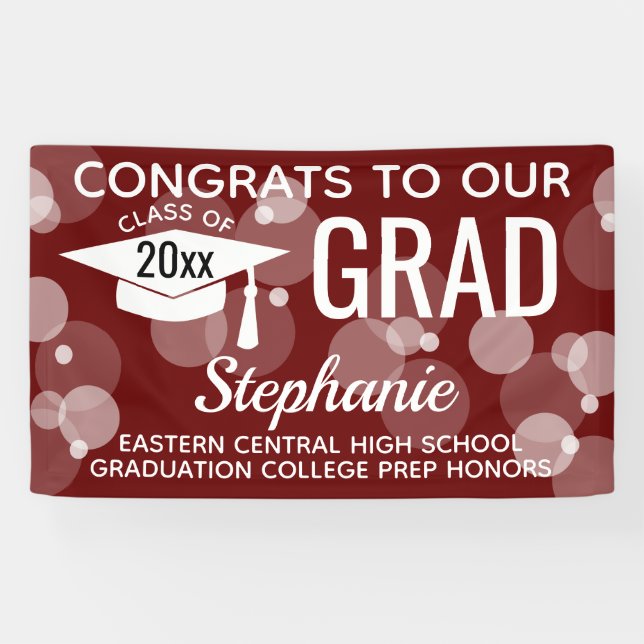 Maroon Modern Bubbles Congrats Grad Graduation Banner (Horizontal)