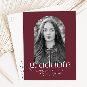Maroon Modern Minimalist Photo Graduation Party Invitation Postcard