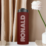 Maroon Modern Typography Personalised Name Thermal Tumbler<br><div class="desc">Keep hot beverages hot and cold beverages cold with this thermal,  insulated thermal tumbler that is a maroon colour along with name printed in white,  modern  typography. Edit your thermal tumbler and replace name with desired name. Perfect for a birthday gift,  wedding groomsman gift,  etc.</div>