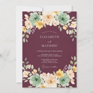 Maroon Moody Floral Wedding Invitation
