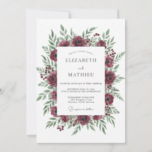 Maroon Olive Peony Wedding Invitation