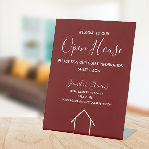 Maroon Open House Custom Real Estate Company Pedestal Sign