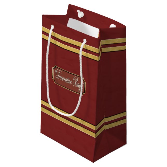 Maroon or Red Gold Lines Small Gift Bag (Front Angled)