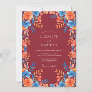 Maroon Orange Painted Wedding Invitation