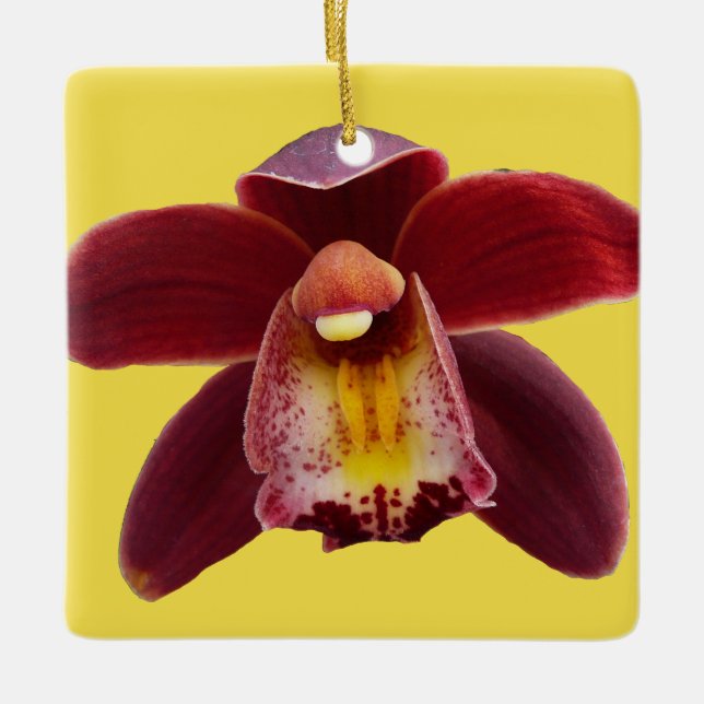 Maroon Orchids I Beautiful Red Floral Ceramic Tree Decoration (Front)