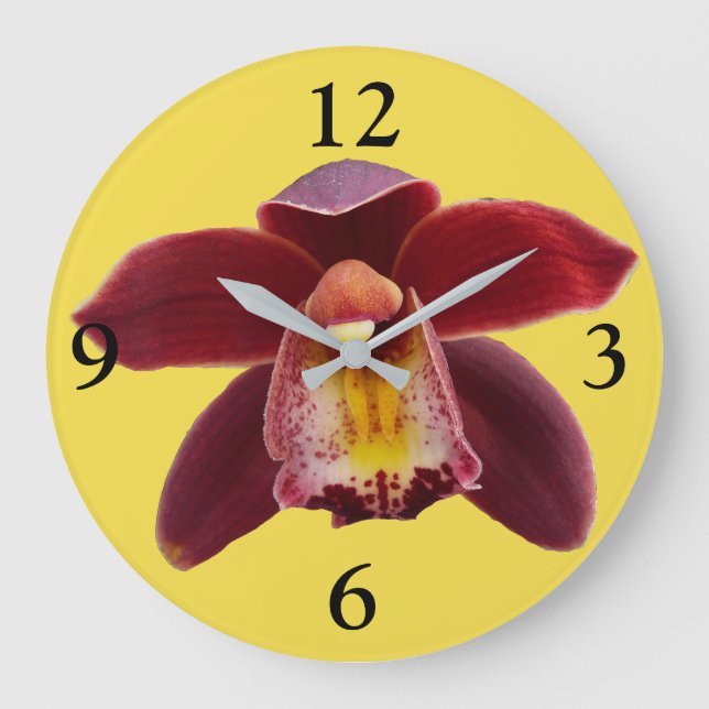 Maroon Orchids I Beautiful Red Floral Large Clock (Front)