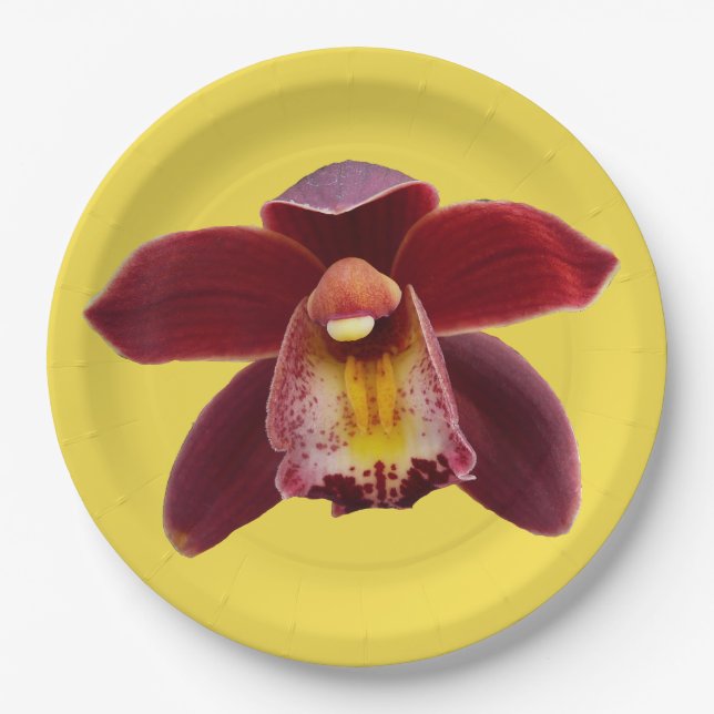 Maroon Orchids I Beautiful Red Floral Paper Plate (Front)