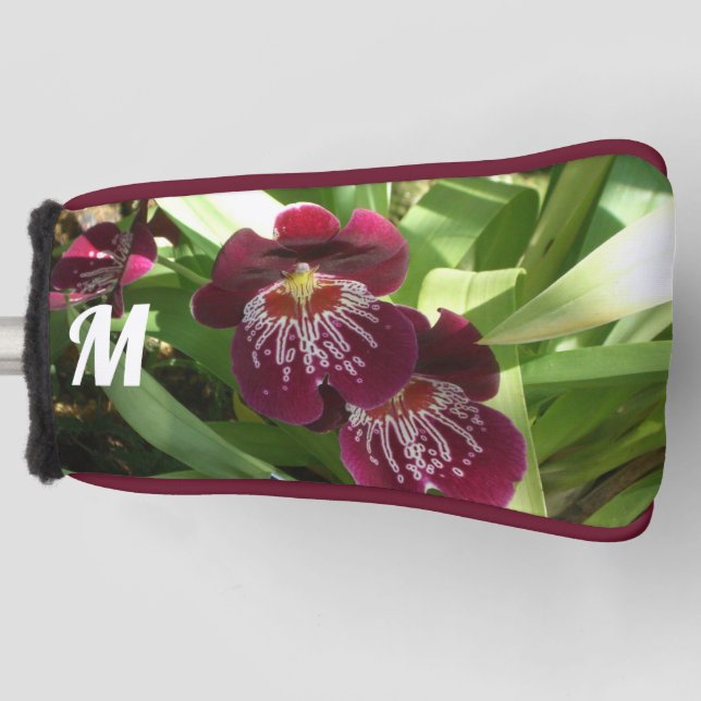 Maroon Orchids II Elegant Floral Golf Head Cover (Front)