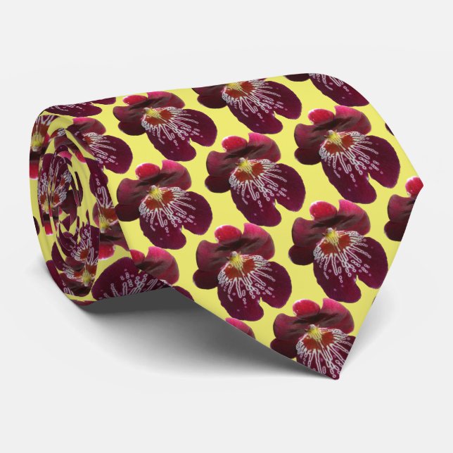 Maroon Orchids II Elegant Floral Tie (Rolled)