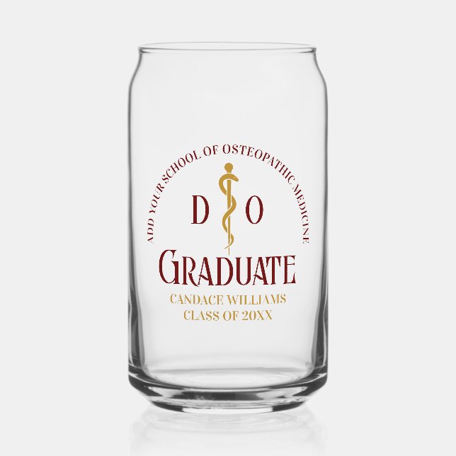 Maroon Osteopathic Medical School Graduation Can Glass (Front)