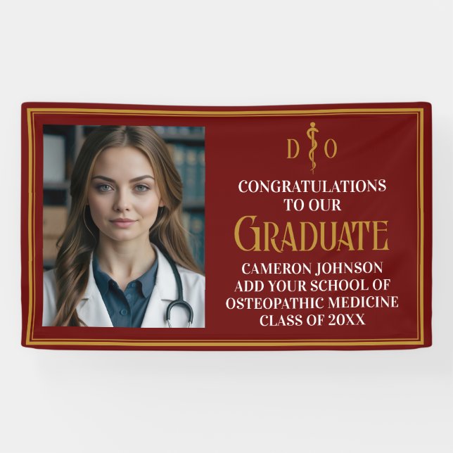 Maroon Osteopathic Medical School Graduation Party Banner (Horizontal)